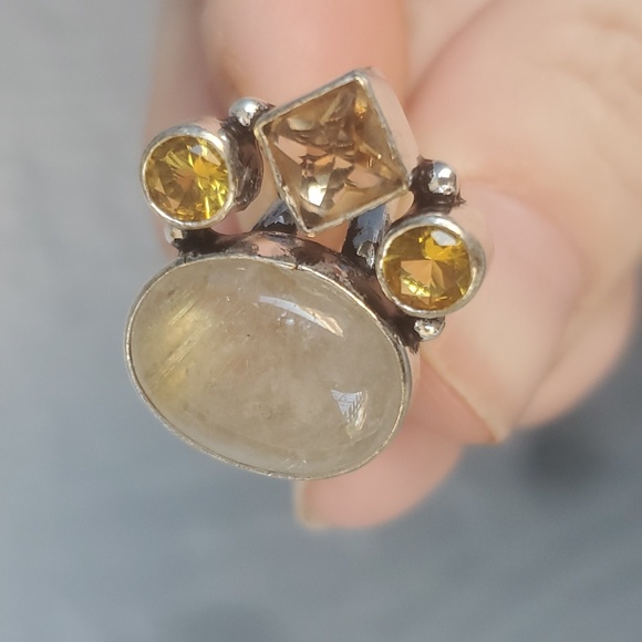 New Golden Rutile, Morganite and Citrine Silver Ring. - Picture 13 of 16